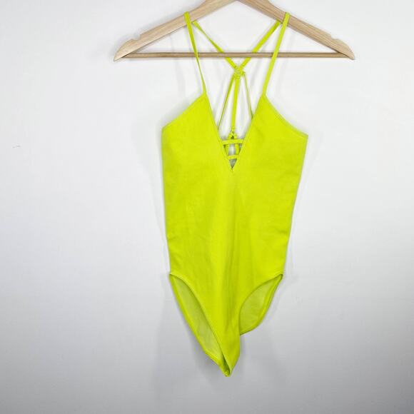 Free People Movement Womens Bodysuit Size M/L NWT Lime Geen Fitted V Neck - Picture 10 of 10